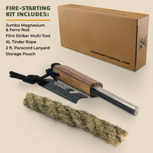 Load image into Gallery viewer, Jumbo Magnesium & Ferro Rod Combo + Jumbo Fire Rope - Bushcraft Survival
