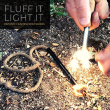 Load image into Gallery viewer, BUSHCRAFT SURVIVAL Fire Starter Tinder Rope and Bellows - Natural Weather Resistant Kindling - Waterproof Emergency Fire Kit for Campfires, Stoves & Fire Pits - Bushcraft Survival