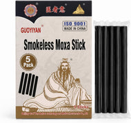 Smokeless Moxa Sticks for Moxibustion Therapy - 5 Pack - Low Smoke Acupuncture Heat Therapy Rolls for Relaxation, Wellness, Massage, & Traditional Chinese Medicine Use – Long Burning & Portable