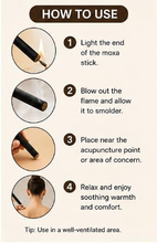 Load image into Gallery viewer, Smokeless Moxa Sticks for Moxibustion Therapy - 5 Pack - Low Smoke Acupuncture Heat Therapy Rolls for Relaxation, Wellness, Massage, &amp; Traditional Chinese Medicine Use – Long Burning &amp; Portable
