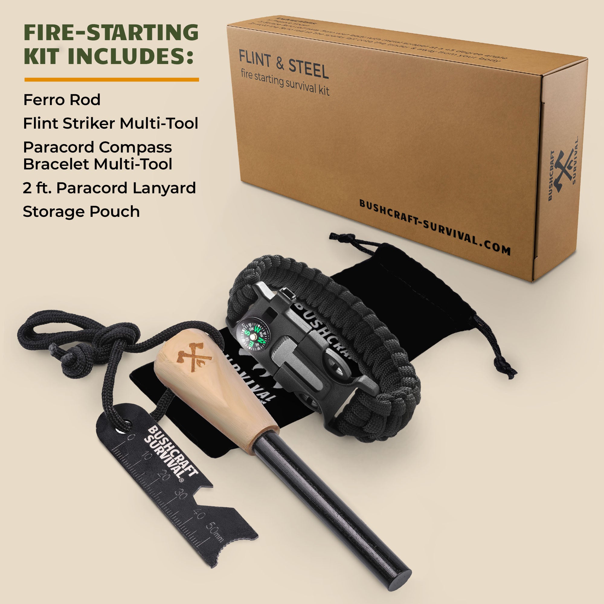 paracord survival gear Bushcraft Survival Ferro Rod Fire Starter Kit