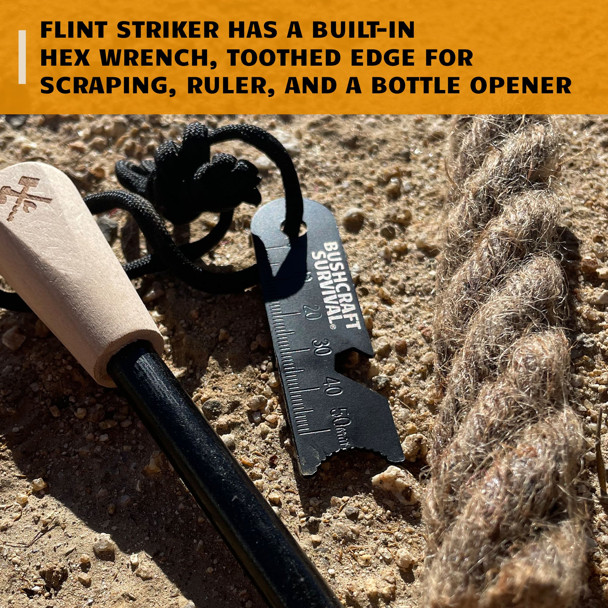 thumbnail image 2 of Ferro Rod Fire Starter Kit - Survival Flint Steel Striker For Camping, Hiking, & Outdoor BBQ (2oz) 2 of 5