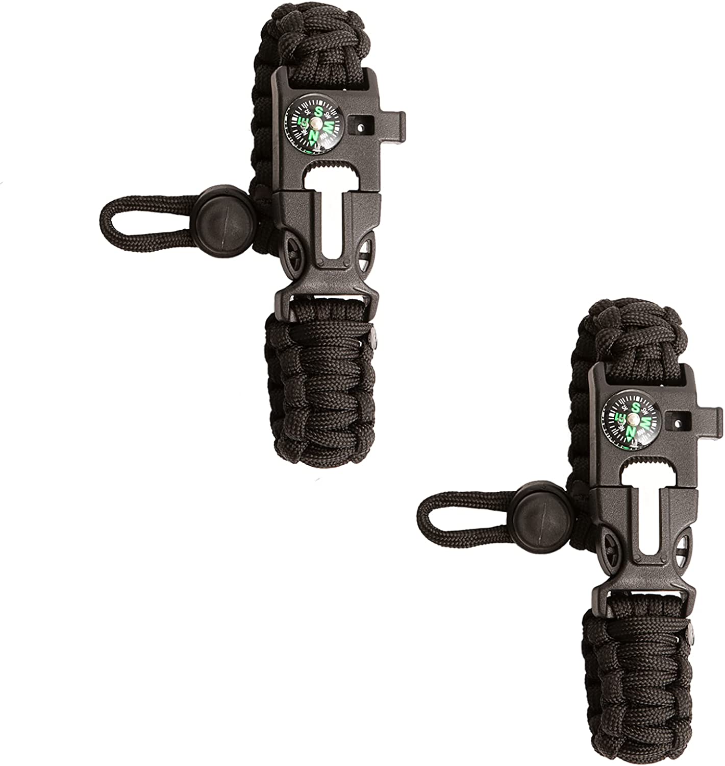 Bracelet paracorde 3 m noir avec boussole et sifflet Bracelet paracorde 3 m noir avec boussole et sifflet