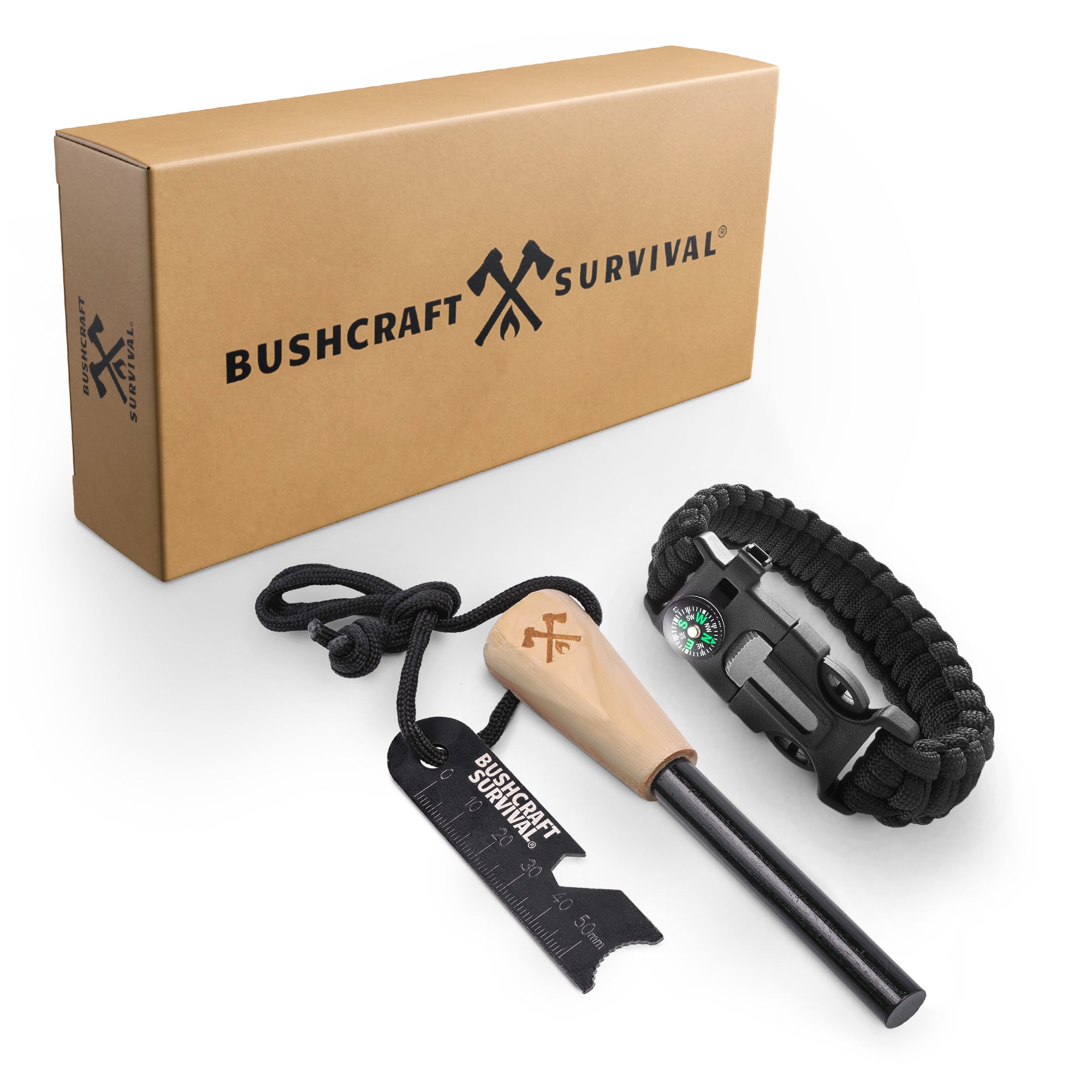 Bushcraft Survival Fire Starter & BONUS Paracord Bracelet - Bushcraft Survival